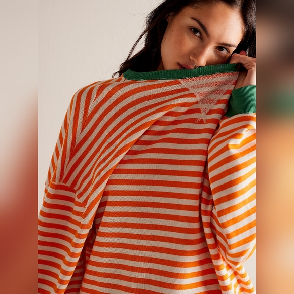 Free People Sweaters - Free People We the Free Classic Striped Oversized Crewneck, MEDIUM NWOT